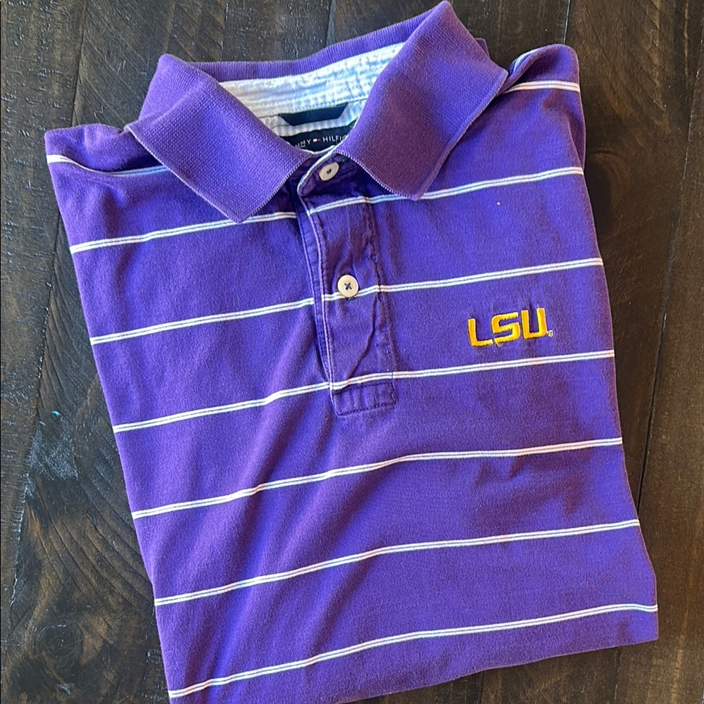 Vintage Tommy Hilfiger Collegiate LSU Tigers Purple Polo Shirt • Size Large